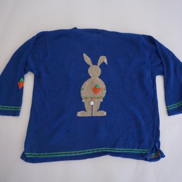 Vintage The Quacker Factory Blue Bunny Carrot Knit Easter Sweater Cottagecore 2X - Picture 11 of 11